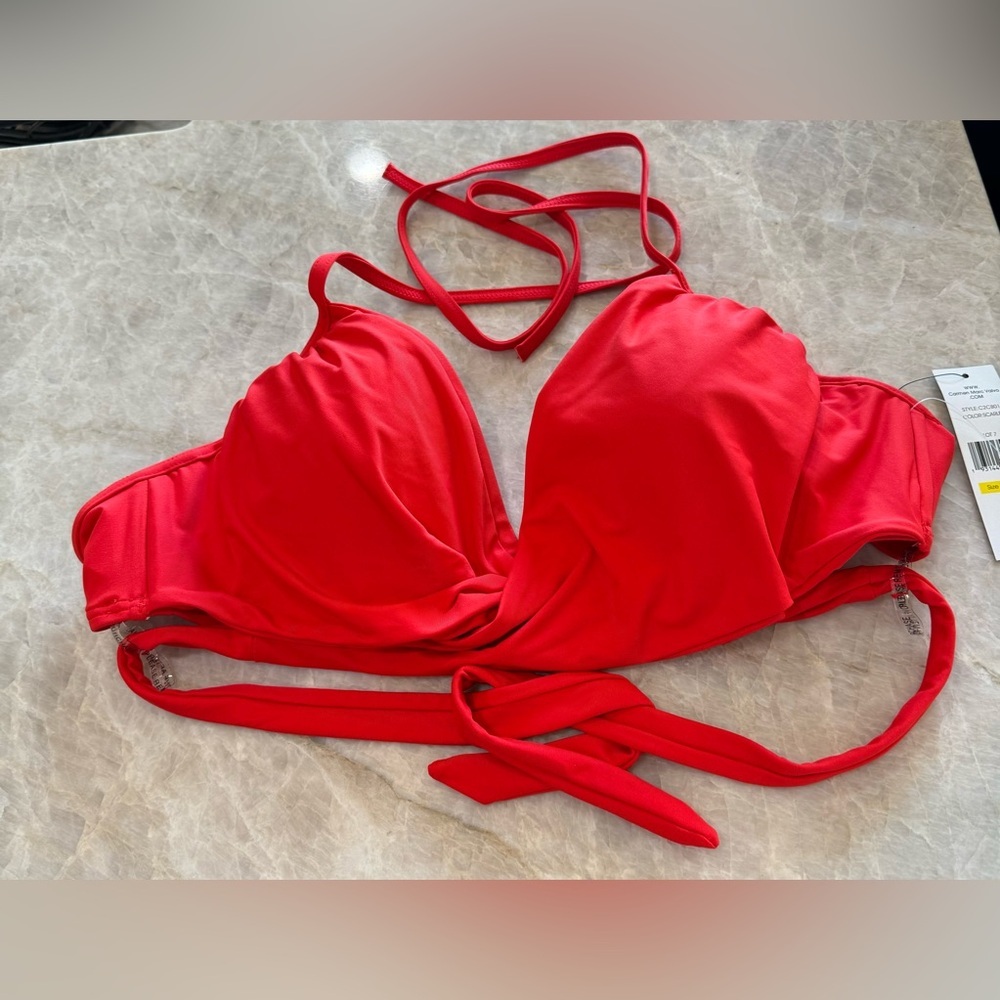 NWT Carmen Marc Valvo Swim Sense Red Scarlet Wrap Top - Picture 4 of 9